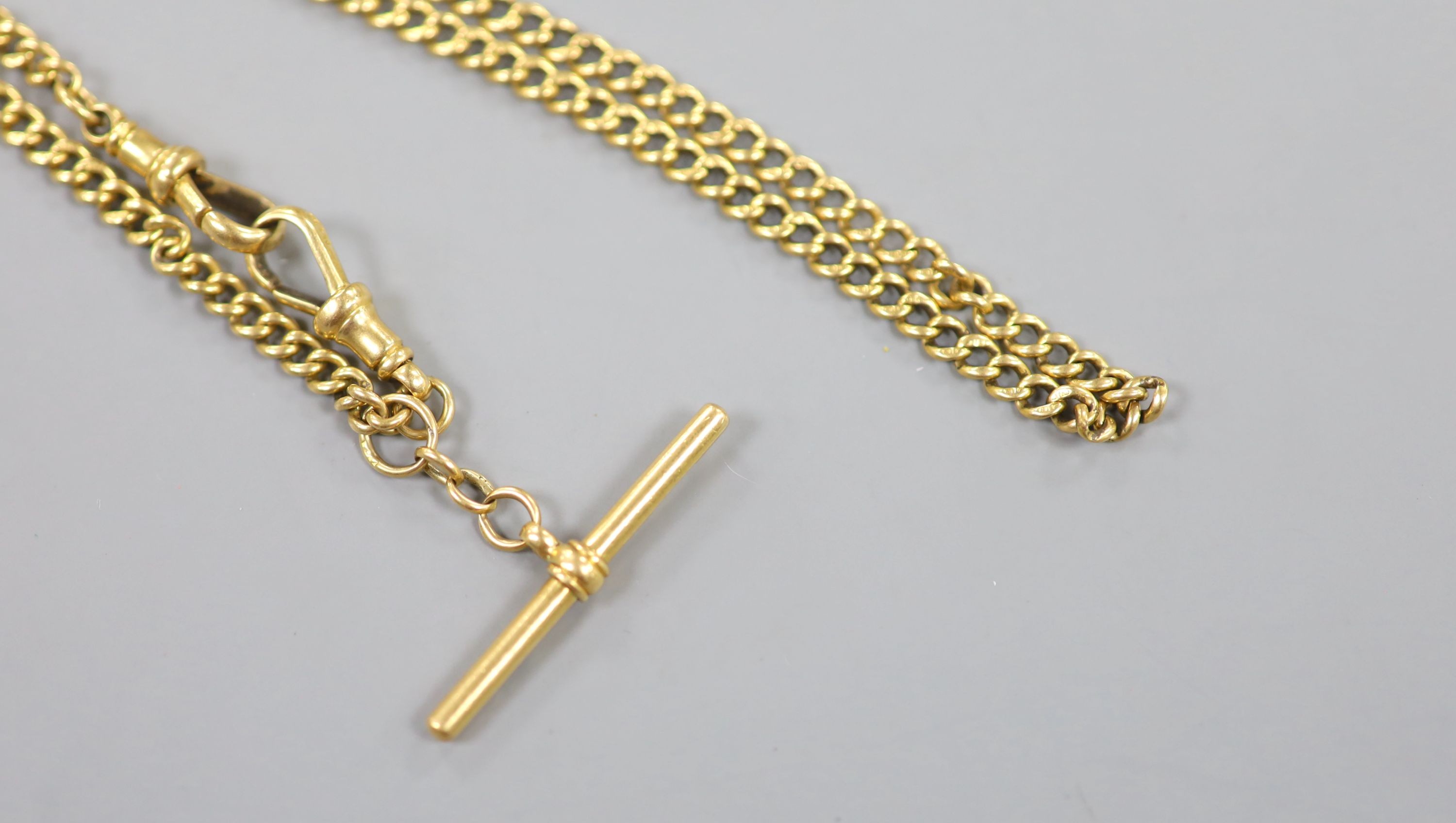 An 18ct gold curb link albert, 42cm, 27.2 grams.